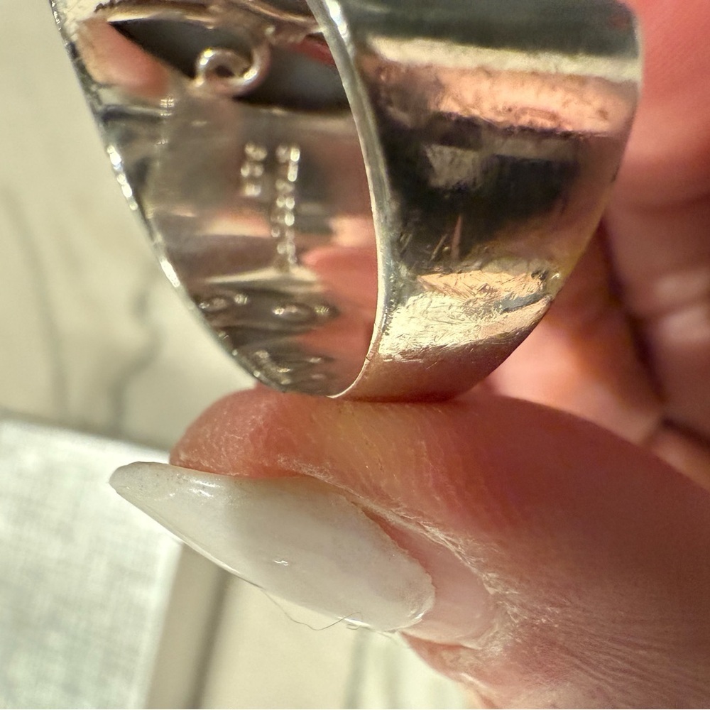 Sterling Silver and Druze Ring Signed by Artist - Picture 9 of 16